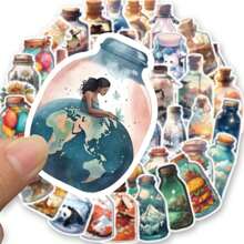 50PCS, Original World In Light Bulb Stickers, Cute Cartoon Kids Handbags, DIY Skateboard Phone Case Luggage Waterproof Stickers, DIY Original Stickers For Water Bottle, Refrigerator, Cell Phone And Computer. - Retro Fantasy World - View 1