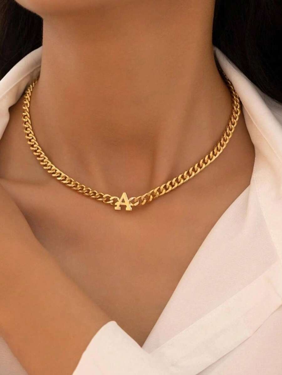 1 Thời trang Ins Lá thư Dây chuyền - Vàng - Xem 1