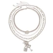 4 件套奢華珠寶套裝,包括掛鎖形狀項鍊、蛇骨鍊、復古鑰匙風格手鍊和水鑽項鍊,適合女士日常佩戴 - 手鍊-金色 - 查看 13