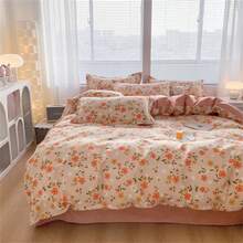 4入組鮮花印刷被套套裝（1張被套,1條床單和2個枕套,不包括被芯填充）,現代化聚酯纖維床品套裝,適用於四季 - 彩色 - 查看 6