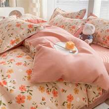 4入組鮮花印刷被套套裝（1張被套,1條床單和2個枕套,不包括被芯填充）,現代化聚酯纖維床品套裝,適用於四季 - 彩色 - 查看 10