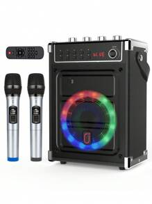 JYX Karaoke Machine With 2 UHF Wireless Microphones, Bass/Treble Bluetooth Speaker With LED Light, Support TWS, AUX In, FM, REC - Perfect For Valentine'S Day Parties And Adults