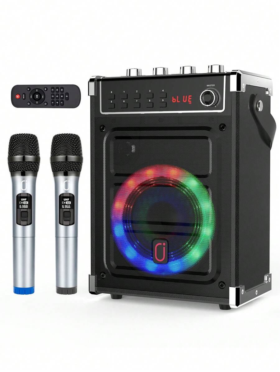 JYX Karaoke Machine With 2 UHF Wireless Microphones, Bass/Treble Bluetooth Speaker With LED Light, Support TWS, AUX In, FM, REC - Perfect For Valentine'S Day Parties And Adults