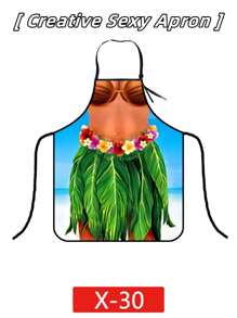 1pc Polyester (55*73cm/21.7*28.7") Outdoor Barbecue Apron, Sexy Hawaiian Woman Pattern, Waterproof, Oilproof And Stain Resistant Kitchen Cleaning Apron, Cooking Apron - X-30 - View 1