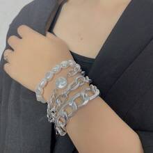 4pcs/Set European And American Minimalist Geometric Chunky Chain Design Hollow Out Bracelet For Women's Fashionable And Personalized Hip Hop Style - Butterfly - View 7