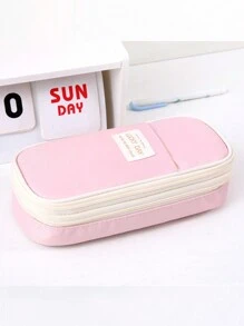 1pc Minimalist Design Pencil Case With Large Capacity And Inside Mesh Pocket, Stationery Box Marcaron Pattern Pen Holder, Back To School Supplies Gift For Elementary School And High School Students - Pink - View 1