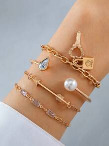 5入組綠色珠子編織桃心吊墜圓盤三角形綠松石手鍊,適用於女性派對禮物（綠松石紋路隨機,珠子數量因款式有所不同） - 25850 - 查看 16