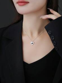 S925純銀黑色瑪瑙心形頸鍊女款,韓式設計,細緻經典心型吊墜鎖骨鍊 - 項鍊 - 查看 6