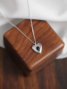 S925純銀黑色瑪瑙心形頸鍊女款,韓式設計,細緻經典心型吊墜鎖骨鍊 - 項鍊 - 查看 5