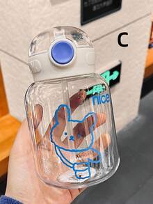 1pc Cartoon Bear Printed Portable Water Bottle, 600ml - Multicolor - View 8
