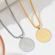 男款新款不鏽鋼圓形吊墜項鍊,時尚個性化,適合生日、派對或情人節驚喜禮物 - 銀色 - 查看 1