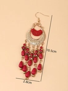 yijiangbeiting 2入組波西米亞風格女士耳環,長圓形水滴流蘇耳環,適合女性旅行度假配飾 - 紅色 - 查看 5