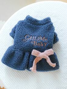 1件寵物衣服,暖和的羊絨絨絨加厚嬰兒字母印花狗狗貓咪裝,冬季裝備 - 藍色 - 查看 6