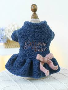 1件寵物衣服,暖和的羊絨絨絨加厚嬰兒字母印花狗狗貓咪裝,冬季裝備 - 藍色 - 查看 5