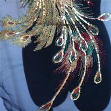 1 件彩虹亮片刺繡孔雀與鳳凰主題布貼 - 黑色 - 查看 5