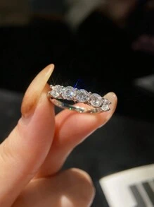 ESBERRY 1枚閃閃發光的立方氧化鋯訂婚戒指,女士s925純銀承諾戒指永恆戒指情人節精美鑽石飾品禮物新娘首飾 - 銀色 - 查看 6