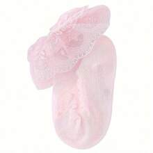 1對嬰兒女孩蕾絲飾邊薄透襪子，適用於派對和聚會 - 粉色 - 查看 2