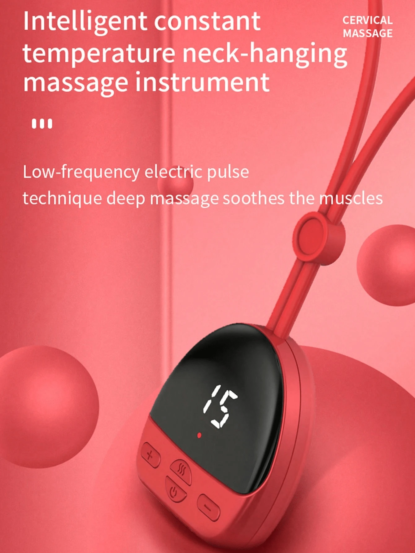 頸椎按摩器小型便攜式肩頸理療脈衝熱敷儀吊墜式頸部按摩儀 - 紅色 - 查看 1