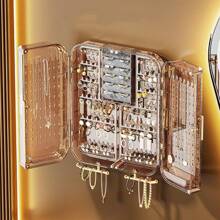 Large Capacity Wall-Mounted Jewelry Storage Box With Multiple Compartments, Including Earrings, Necklaces And More Back To School - Mocha Brown - View 2