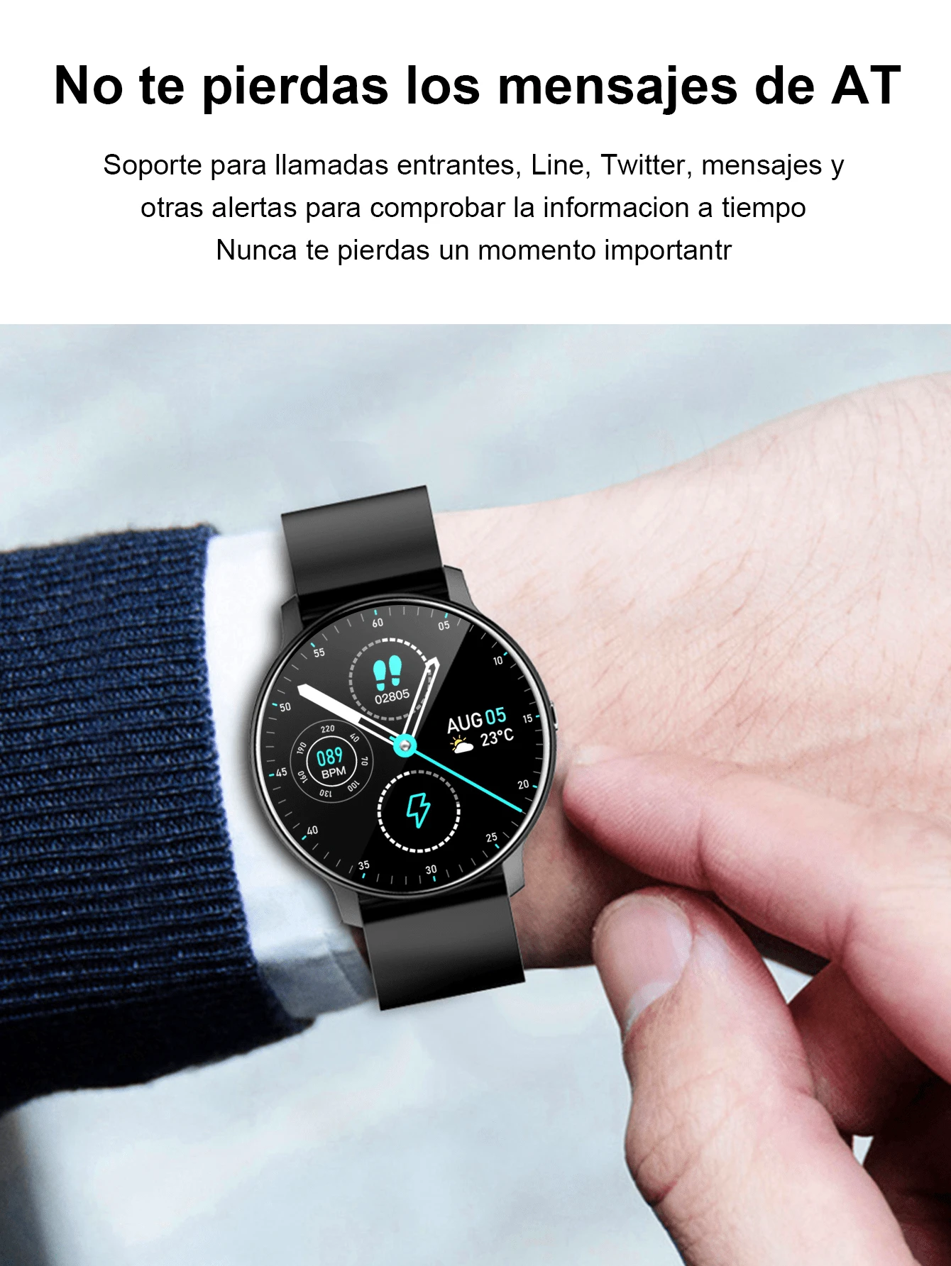 Reloj Inteligente Hombre Deportivo Impermeable Smartwatch (Negro, Azul) - Negro - Ver 1