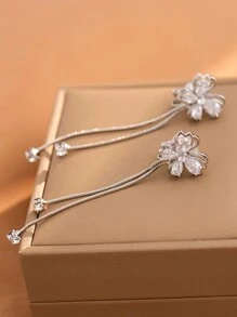 1 对女士蝴蝶流苏耳环，2022 年新潮流长款垂坠耳环，高端耳饰夹式，无耳洞，生日礼物 - 銀色 - 查看 3