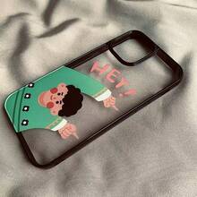 1pc Cute Girl Expression Black & White Edge Acrylic Phone Case Compatible With Apple Iphone Models Including Iphone 12 Mini/13 Mini/14/15 Plus - White - View 5