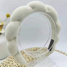 1pc Cloud Shape Hairband With Bun, Korean Towel Material, Wholesale Hair Accessory - White - View 3