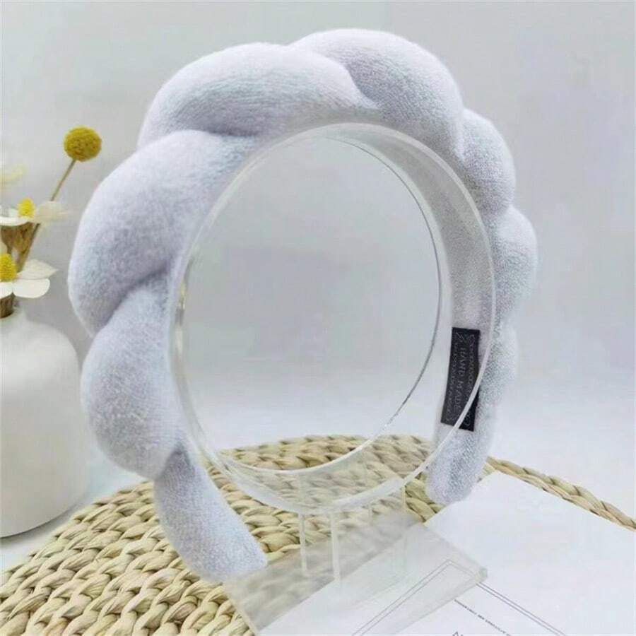 1pc Cloud Shape Hairband With Bun, Korean Towel Material, Wholesale Hair Accessory - White - View 1