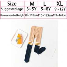 1pc New Style Fall & Winter Girls' School Style Leggings Fashionable Striped & Colorblock Tights - Navy Blue - View 2