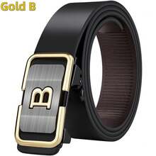 1條男士商務休閒雙層牛皮腰帶,帶有b字母鋅合金扣,無齒自動扣 - 彩色 - 查看 11