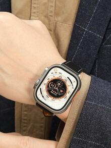 2pcs Grain Style Quick Release Soft Leather Watch Bands With White Thread Compatible With Apple Watch Ultra/Se/8/7/6/5/4/3/2/1, Compatible With 38/40/41/42/44/45/49mm - Black - View 2