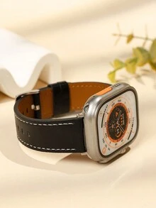 2pcs Grain Style Quick Release Soft Leather Watch Bands With White Thread Compatible With Apple Watch Ultra/Se/8/7/6/5/4/3/2/1, Compatible With 38/40/41/42/44/45/49mm - Black - View 4