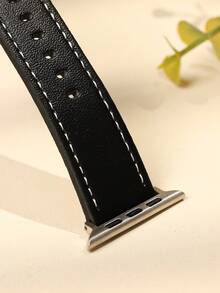 2pcs Grain Style Quick Release Soft Leather Watch Bands With White Thread Compatible With Apple Watch Ultra/Se/8/7/6/5/4/3/2/1, Compatible With 38/40/41/42/44/45/49mm - Black - View 3