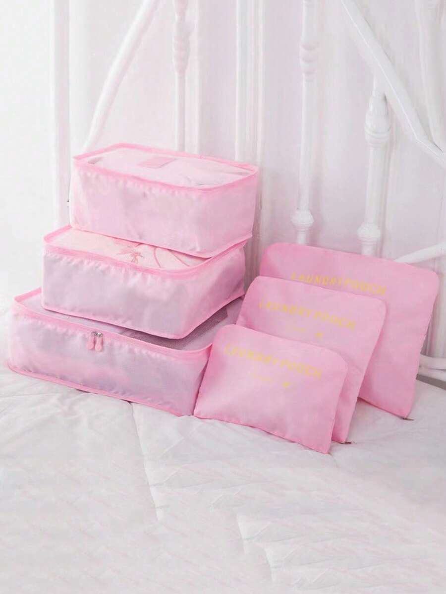 6入組套袋套裝字母印花旅行收納袋衣物收納袋、旅行收納袋套裝、包裝盒套裝、行李箱收納袋套裝學校用品大學宿舍學生房間裝飾臥室裝飾必需品