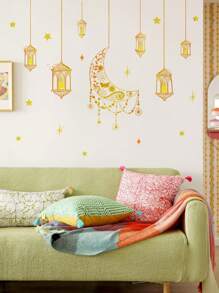 1 Pieza Pegatina De Pared Decorativa Para El Hogar Con Cadena De Luces De Estrella Y Luna