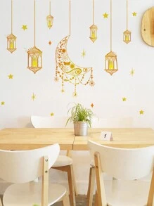 1 Pieza Pegatina De Pared Decorativa Para El Hogar Con Cadena De Luces De Estrella Y Luna