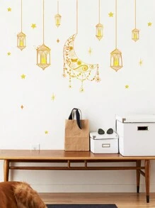1 Pieza Pegatina De Pared Decorativa Para El Hogar Con Cadena De Luces De Estrella Y Luna