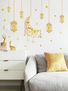 1 Pieza Pegatina De Pared Decorativa Para El Hogar Con Cadena De Luces De Estrella Y Luna
