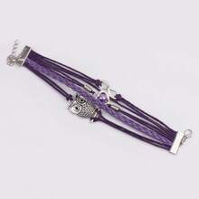 1入時尚女性多層編織貓頭鷹吊飾手鍊,適合日常佩戴 - 紫色 - 查看 2