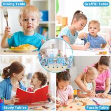 MAMIZO Kids Table And 6 Chairs Set, Height Adjustable Graffiti Table, Preschool Activity Art Craft Table, For Daycare Classroom Home Boys And Girls Age 3-12 - Màu xanh lam - Xem 5