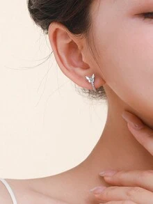 1對時尚精美的925純銀立體鑽石蝴蝶耳環,低敏、優雅的校園風耳飾,適合日常通勤、紀念日、生日禮物 - 蝴蝶型 - 查看 1