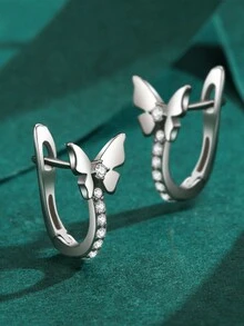 1對時尚精美的925純銀立體鑽石蝴蝶耳環,低敏、優雅的校園風耳飾,適合日常通勤、紀念日、生日禮物 - 蝴蝶型 - 查看 3