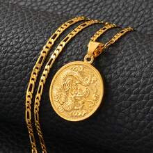 1入組祥龍吊墜鏈項鍊,鍍金珠寶吉祥物裝飾品 - 彩色 - 查看 2