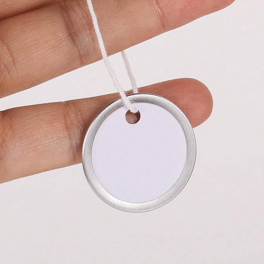 50pcs White 3.1cm/1.22inch Metal Edge Key Tags With Ring, Round Paper Labels, Ideal For Car Keys And Door Keys - White - View 1