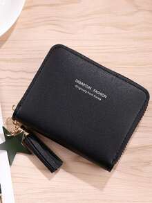 Short Compact Multi-Functional Coin Purse With Tassel, Children Mini Wallet Card Holder - Black - View 2