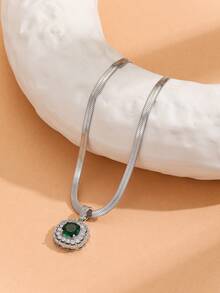 1 Miếng Châu Âu và Châu Mỹ Đúng mốt Rhinestone đầy đủ Hình vuông Thép không gỉ Chuỗi Vòng cổ mặt dây chuyền , Thích hợp Đối với Của phụ nữ Hằng ngày Qủa tặng - Bạc - Xem 6