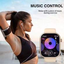 2.01吋智能手錶男女通用,無線通話提醒,音樂播放,多功能運動手錶 - 金色 - 查看 6