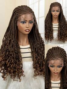 13*4透明拉鍊式合成髮,預拉發際線編織染成棕色漸層,辮子髮型 - 漸層 - 查看 1