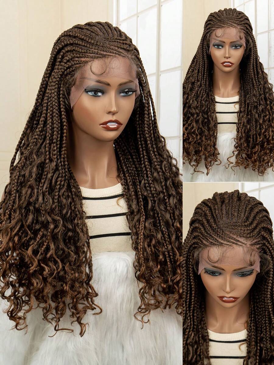 13*4透明拉鍊式合成髮,預拉發際線編織染成棕色漸層,辮子髮型 - 漸層 - 查看 1