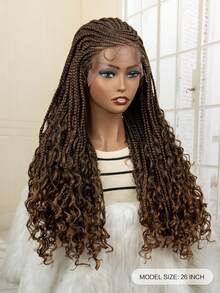 13*4透明拉鍊式合成髮,預拉發際線編織染成棕色漸層,辮子髮型 - 漸層 - 查看 2